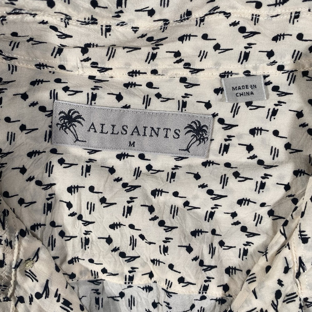 ALLSAINTS Musical Notes Short Sleeve Loop Collar Camp Shirt Mens Medium Viscose - Picture 3 of 8